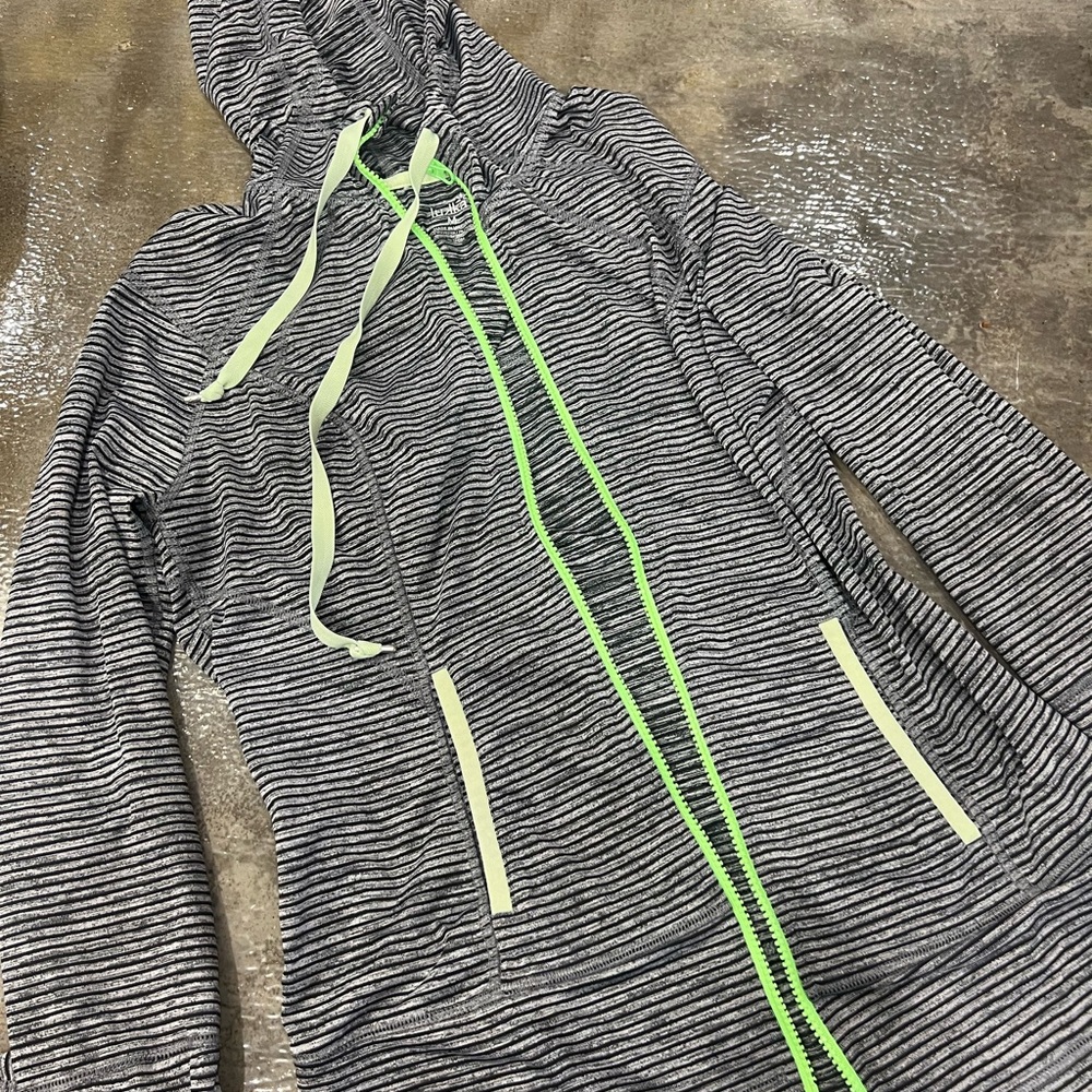 Striped Gray Hoodie with Neon Accents